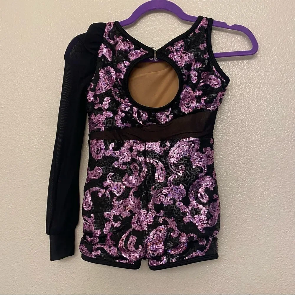 Revolution lavender sequin dance costume one sleeve LOVE ON RC25754 LC child